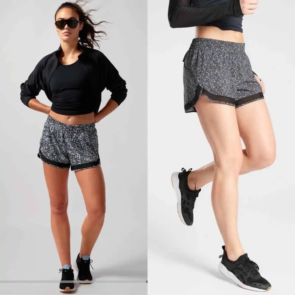 Athleta‎ Black Printed Mesh Racer Run Short 4” XS